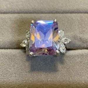 Large rectangle stone sterling silver ring